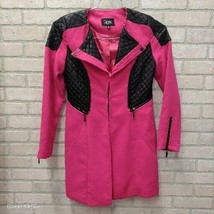 Luii Hot Pink Black Size Sm Jacket Coat Hook Zip Quilted Patches Mid Length  - £20.24 GBP