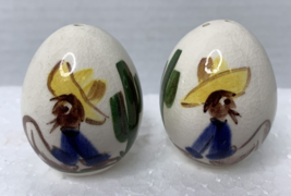 Vintage Egg Shaped Ceramic Salt And Pepper Shakers By Southwest Desert Folk Art - £6.44 GBP