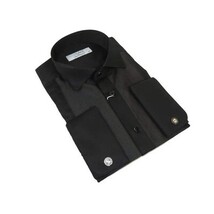 Men CEREMONIA Formal Cotton Shirt Wingtip Slim Fit Turkey #ATD 15 Black Corded image 5