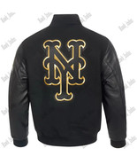 New York Mets Wool And Genuine Leather Sleeves Varsity Jacket with Gold ... - €128,74 EUR+