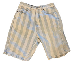 Vintage Nuovo striped denim Jean Shorts white blue 90s SZ 11 Jr high wai... - £11.63 GBP