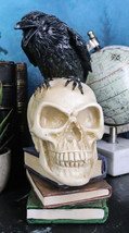 Raven Crow Perching On Skull With Ancient Spell Books Of Prophecy Figurine - £39.86 GBP