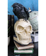 Raven Crow Perching On Skull With Ancient Spell Books Of Prophecy Figurine - $68.07 CAD