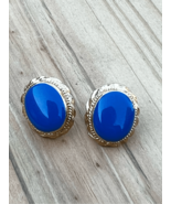 Gold Tone Mystique Blue Post Pierced Earrings Vintage Signed Costume Jew... - £10.10 GBP