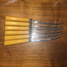 LOT of 6 Vintage Bakelite Handle Fish Knives Butterscotch Yellow - $36.62
