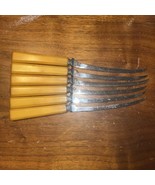 LOT of 6 Vintage Bakelite Handle Fish Knives Butterscotch Yellow - $690.21 MXN
