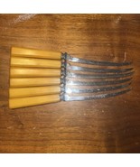 LOT of 6 Vintage Bakelite Handle Fish Knives Butterscotch Yellow - £28.84 GBP