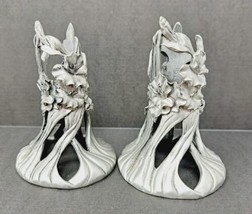 Floral Seagull Pewter 3&quot; Floral Candle Holders Set of 2 Etain Flowers 1991 - £12.26 GBP