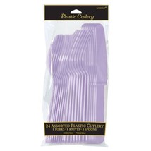 Lavender Assorted Plastic Cutlery 24 Ct Forks Knives Spoons - £2.99 GBP