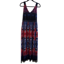 Luxe by Carmen Marc Valvo Navy Blue Multi Sleeveless Women&#39;s V-Neck Dress 1XW - £3.23 GBP