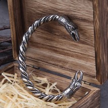 Stainless Steel Nordic Viking Norse Raven Bracelet Men Wristband Cuff Wooden Box - £19.65 GBP+