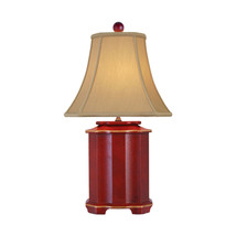 Chinese Red Lacquer Wooden Pagoda Style Table Lamp 25&quot; - £181.34 GBP