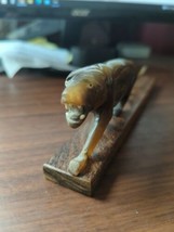Vintage Hand Carved Big Cat Wood Sculpture Paperweight  Lioness Panther ... - $24.75