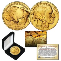 2022 24K Gold Plated $50 American Gold Buffalo Indian Head Tribute Coin With Box - £11.88 GBP