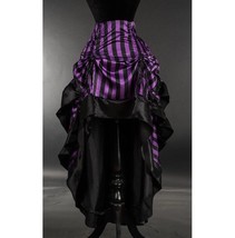 Black Purple Stripe Burlesque Corset Back Long 3 Layer Victorian Goth Skirt - £50.43 GBP