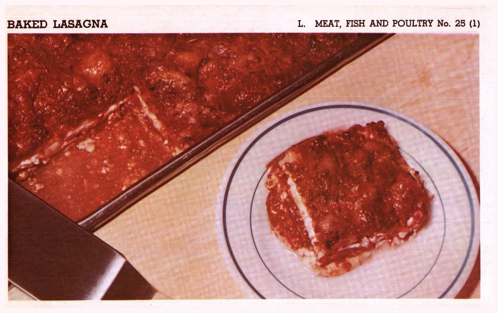 Primary image for Vintage 1950 Baked Lasagna Print Cover 5x8 Crafts Food Decor