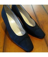 Giorgio Armani Vintage Black Satin Square Toe Heels 38EU, 8US Leather Sole - $37.39