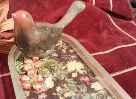 Bird and Fall Wildflowers Trinket Tray Dish Coins Keys Bits and Treasure... - $14.95