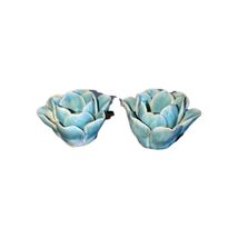 Teal Lotus Tea Light Or Candle Holder Set Of Two Ceramic - €15,55 EUR