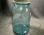 Antique Blue Canning Jar Ball Perfect Mason 1923-1933 Quart With Zinc Li... - $11.88