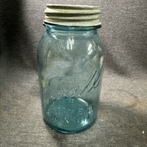Antique Blue Canning Jar Ball Perfect Mason 1923-1933 Quart With Zinc Lid #3 - £9.34 GBP