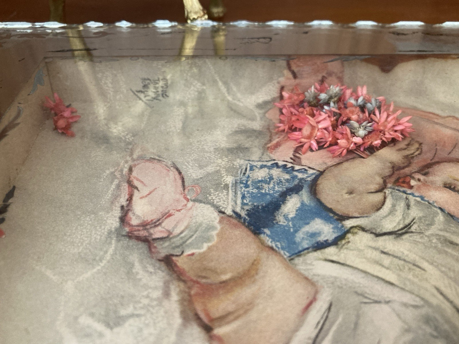 1940s Maud Tousey Fangel Baby Silver mercury Glass Mirror Shadow box pict frame Item image 11