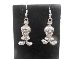 Vintage Pewter Marvin the Martian Drop Earrings Signed - $18.56