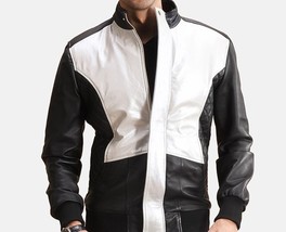 New Men Handmade Black and white Leather Biker Fashion Jacket - $159.99