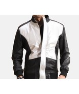 New Men Handmade Black and white Leather Biker Fashion Jacket - £125.80 GBP