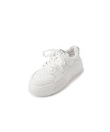 Women White Sneakers Real Genuine Leather Flat Platform Little White Vul... - £105.81 GBP