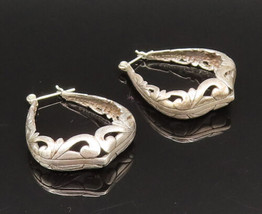 925 Sterling Silver - Vintage Open Scroll Swirl Oval Hoop Earrings - EG1... - £52.72 GBP