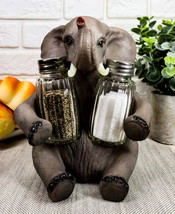 Ebros African Bush Elephant Glass Salt &amp; Pepper Shakers Holder Decor 7&quot; H - $26.99