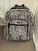 Vera Bradley Iconic Campus Tech Laptop Backpack Gray Heritage Leaf - £37.37 GBP