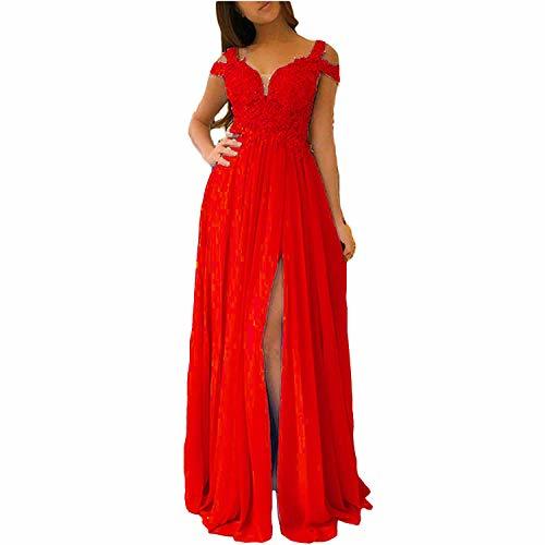 Illusion Top Front Slit Off The Shoulder Sexy Long Evening Prom Dress Red US 4