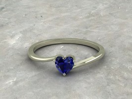 Heart Blue Sapphire Gemstone 925 Silver Handmade Solitaire Women Ring Jewelry - £48.37 GBP