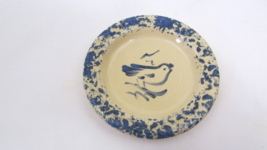 Rowe Pottery Miniature Plate Dish Sponge ware around the edge, and bird 3&quot; - $24.75