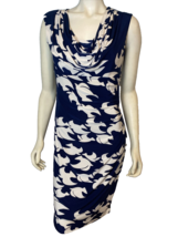 Phase Eight Navy and White Floral Draped Neck Sleeveless Knit Dress Size 14 - £17.45 GBP