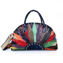 Fashion Genuine Leather Women Big Bag 2022 New Colorful Patchwork Sheepskin Hand - £94.53 GBP