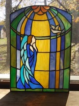 Antique Stained Glass Window with Angel &amp; White Dove - £216.85 GBP