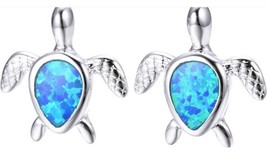 Mele Turtle Fire Solid Created Blue Opal Stud Earrings 925 Sterling Silver - $13.99