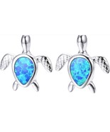 Mele Turtle Fire Solid Created Blue Opal Stud Earrings 925 Sterling Silver - £11.14 GBP