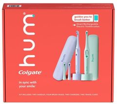 2 x hum by Colgate Smart Electric Rechargeable Sonic Toothbrush Purple and Green - $59.95