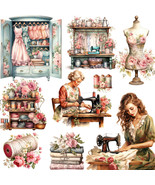 20 PCS Fashion Design Stickers Vintage Retro Girl Flower Sewing Crafts - $8.90