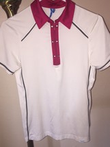 Women&#39;s GG BLUE 1/4 ZIP GOLF POLO SIZE SMALL RED, CREAM &amp; GRAY - £18.76 GBP