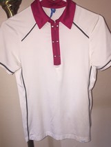 Women&#39;s GG BLUE 1/4 ZIP GOLF POLO SIZE SMALL RED, CREAM &amp; GRAY - $23.75