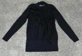 Womens Shirt Tunic Simonton Black Long Sleeve Draped Neck Banded Hem Top-size XS - £11.65 GBP