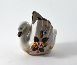 White Swan Planter/Figurine White with Flowers Ceramic 3.5&quot; - £7.98 GBP