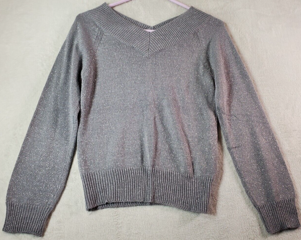 Nerveux Femme Sweater Womens Medium Gray Knit Long Raglan Sleeve V Neck ... - $10.00