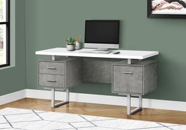 Monarch Specialties I 7633 60 in. Metal Computer Desk, White &amp; Grey Concrete - £353.98 GBP