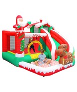Inflatable Christmas Bounce House With Slide Inflatable Santa Claus Snow... - £461.47 GBP